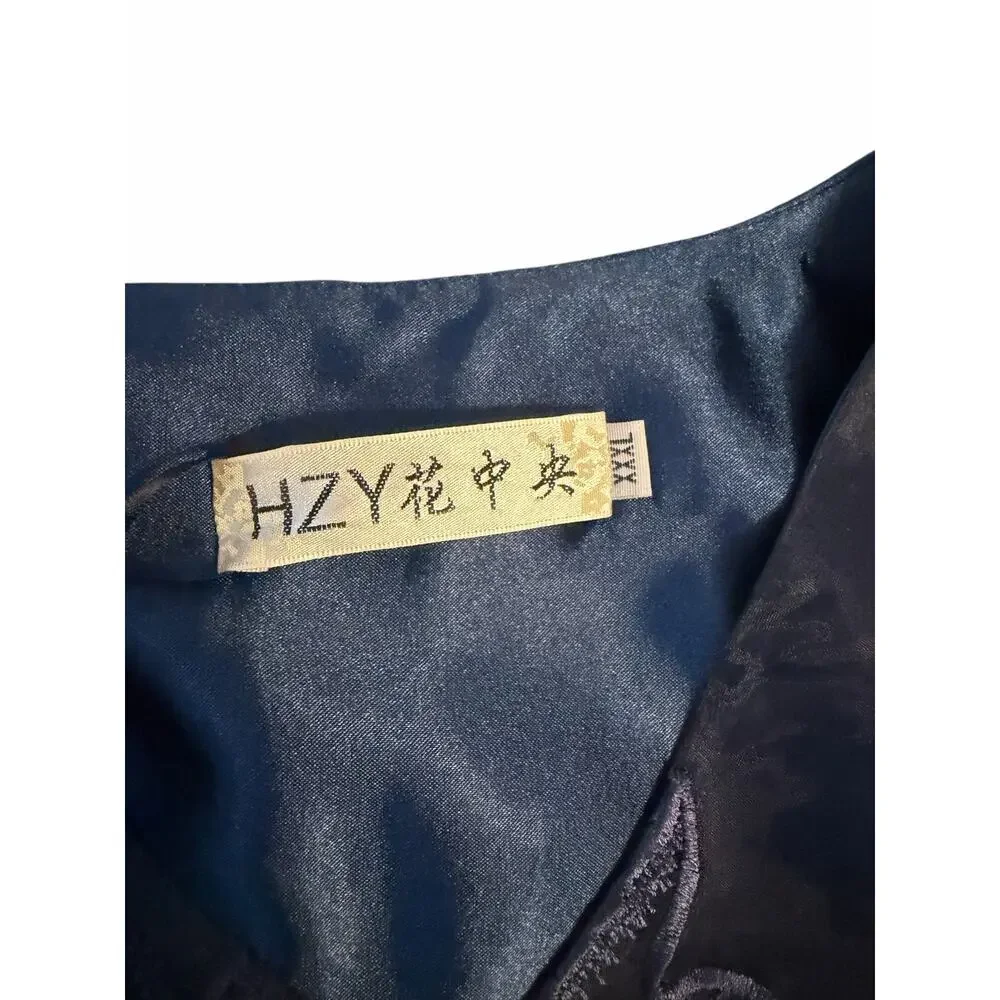STYLEWE HZY Navy Blue Organza with Emroidered Floral Detail Dress